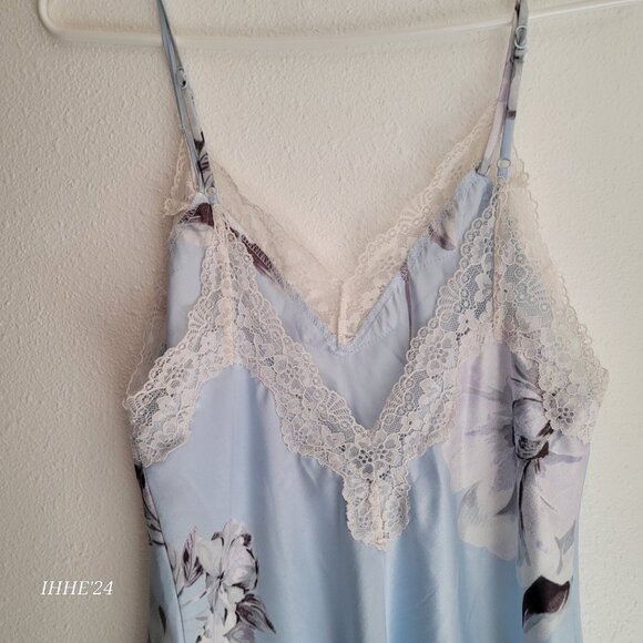 Apt. 9 Womens Floral Lace-Trim Slip Dress M Light Blue - Picture 8 of 8